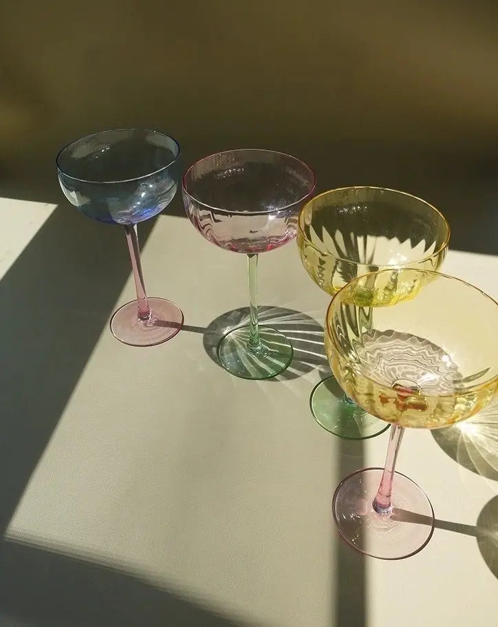 Hand Blown Retro Pastel Coloured Cocktail Glasses Coupe Set of 4 ( $22.5 Each )-4