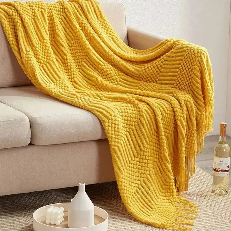 Hand Knitted Tassel Throw Blanket-0