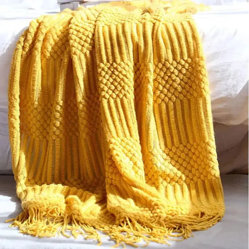 Hand Knitted Tassel Throw Blanket-2