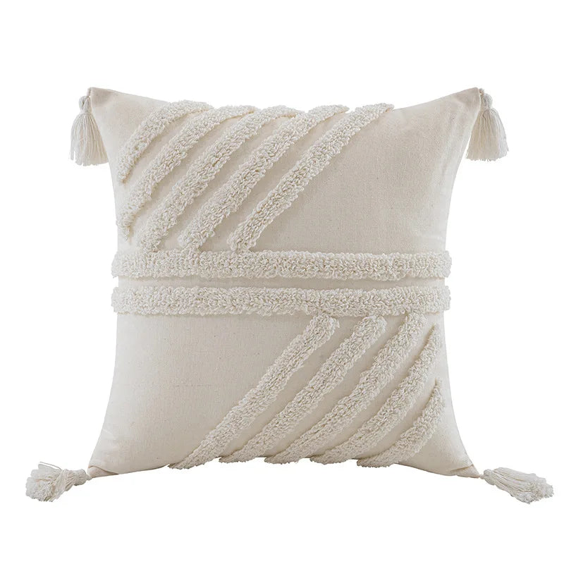 Tasseled Tufted Cushion Cover Natural-2