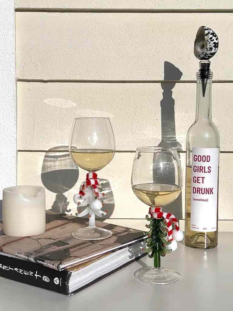 Handblown Christmas Tree Wine Glasses Set of 2 Pcs-0