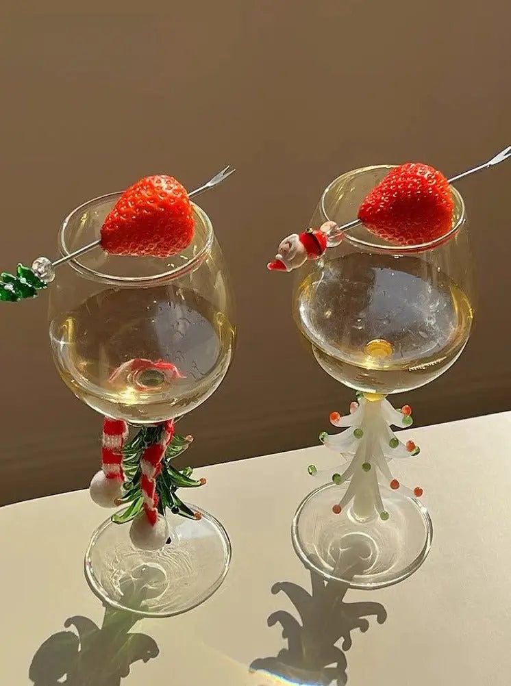 Handblown Christmas Tree Wine Glasses Set of 2 Pcs-1