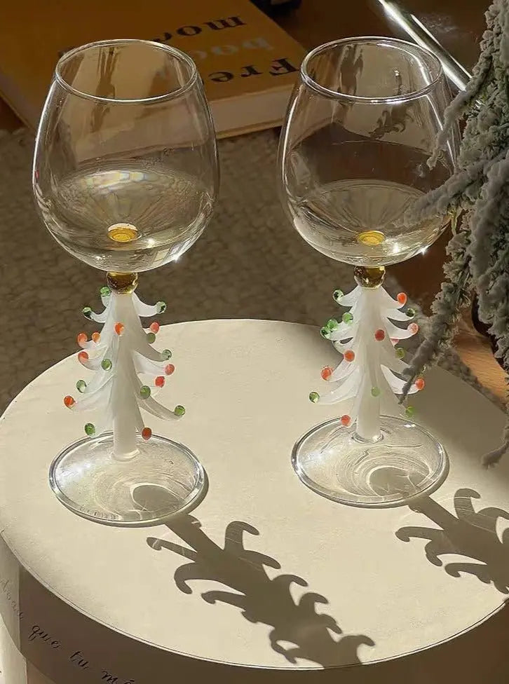 Handblown Christmas Tree Wine Glasses Set of 2 Pcs-2