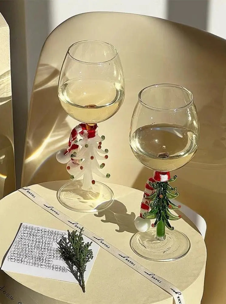 Handblown Christmas Tree Wine Glasses Set of 2 Pcs-3