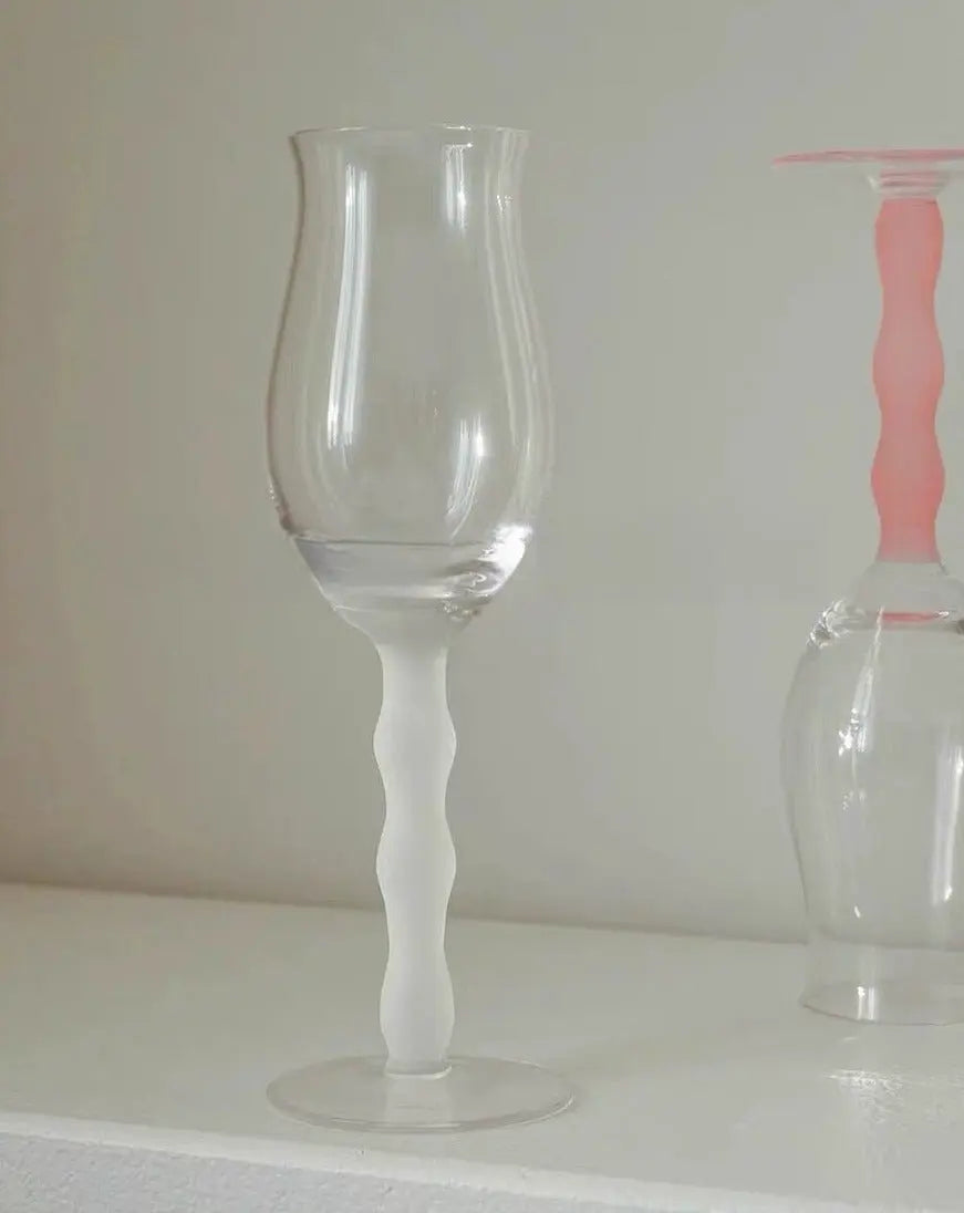 Handblown Retro Wavy Rose Wine Glasses Set of 4 Pcs ( $14.9 Each )-2