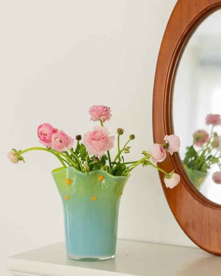 Handblown Wavy Whimsical Glass Vase - Eclectic Table Setting Centrepieces-4