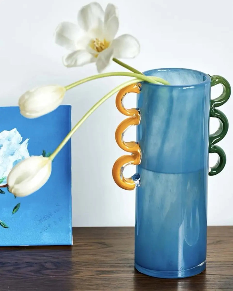 Handblown Whimsical Cylinder Vase - Eclectic Table Setting Centrepieces-6