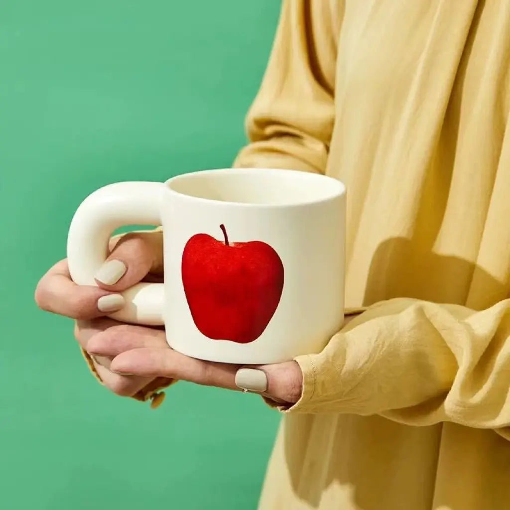 Handcrafted Ceramic Mugs with Big Apple and Pear Designs | Unique Design-0