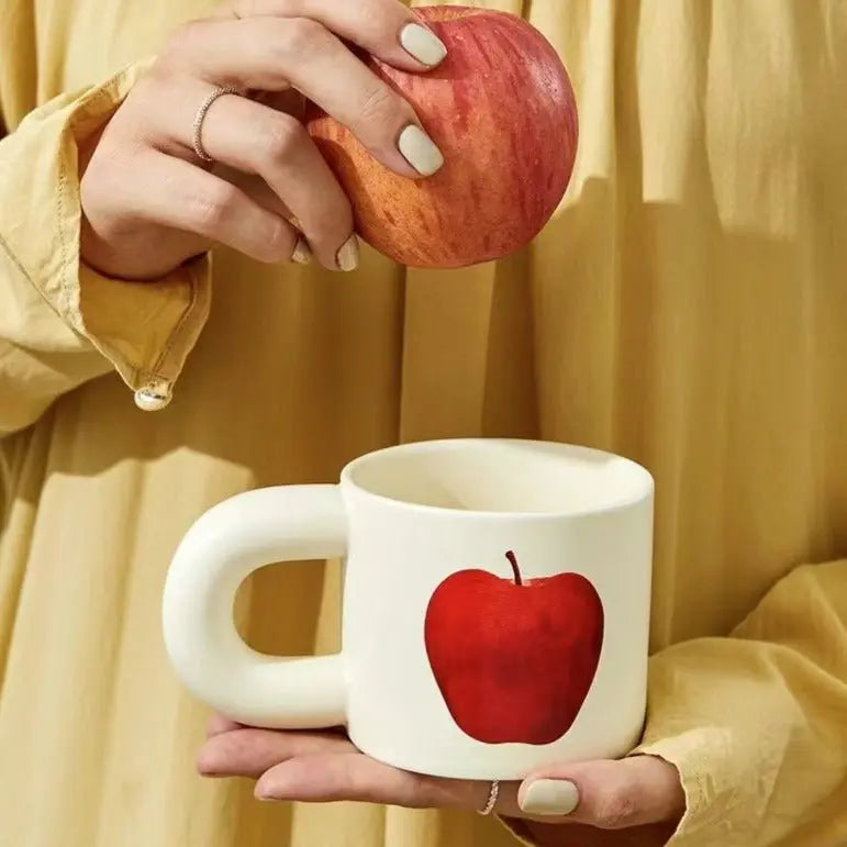 Handcrafted Ceramic Mugs with Big Apple and Pear Designs | Unique Design-2