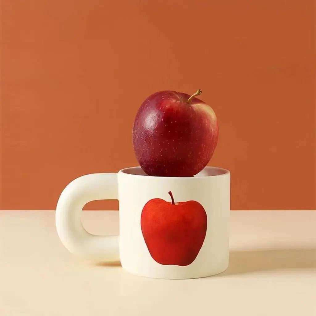 Handcrafted Ceramic Mugs with Big Apple and Pear Designs | Unique Design-3