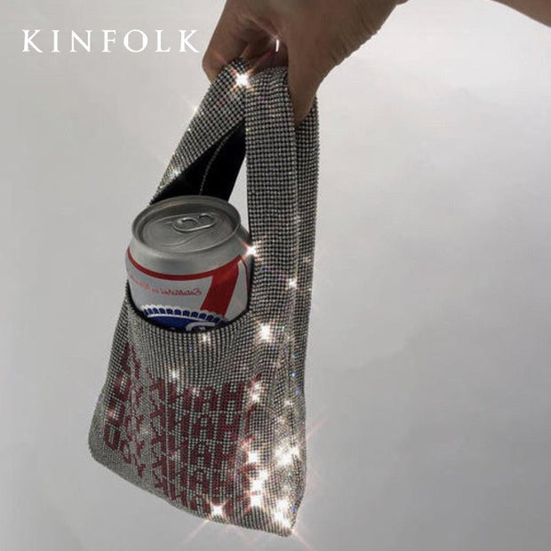 Handheld bag thank you diamond inlaid bling rhinestone handbag - Memoriex 