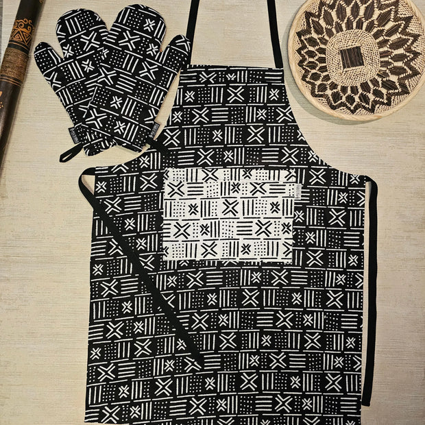 Handmade Apron and Matching Oven Gloves Set | 100% Cotton African Print Fabric-0