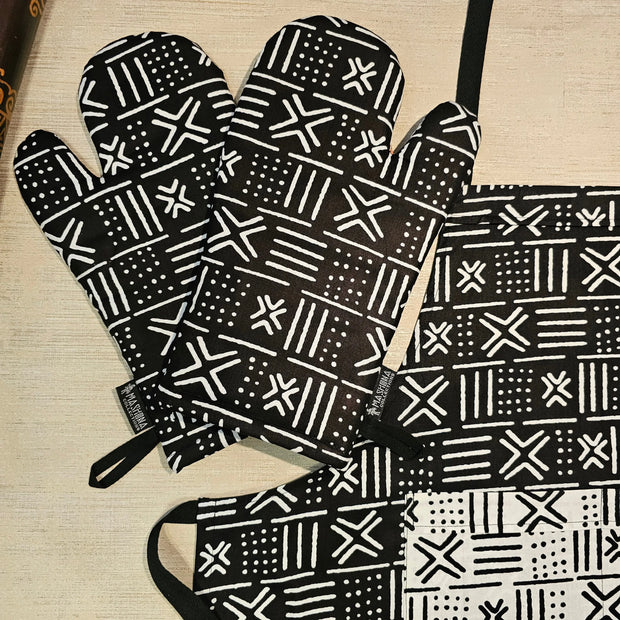Handmade Apron and Matching Oven Gloves Set | 100% Cotton African Print Fabric-2