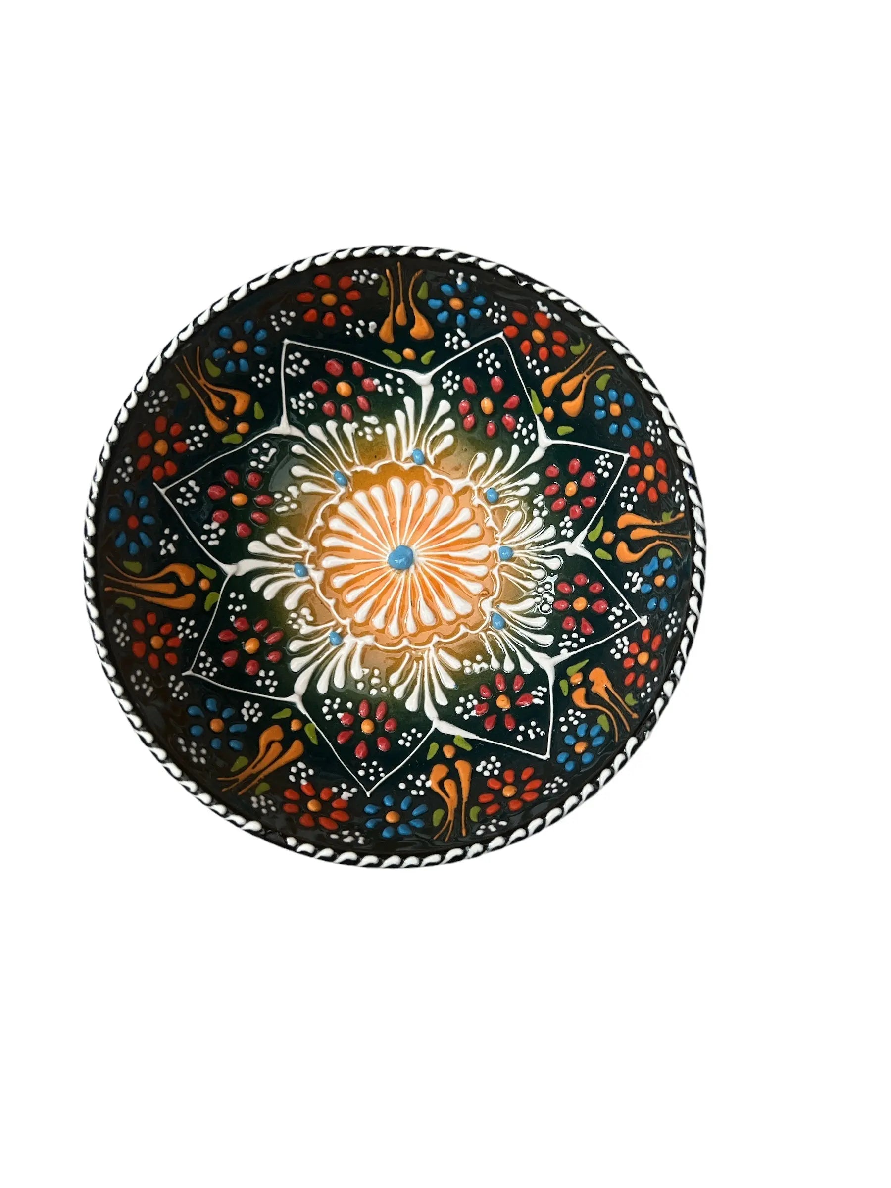 Handmade Ceramic Bowl Mexican Teal Blue and Orange 15cm-0