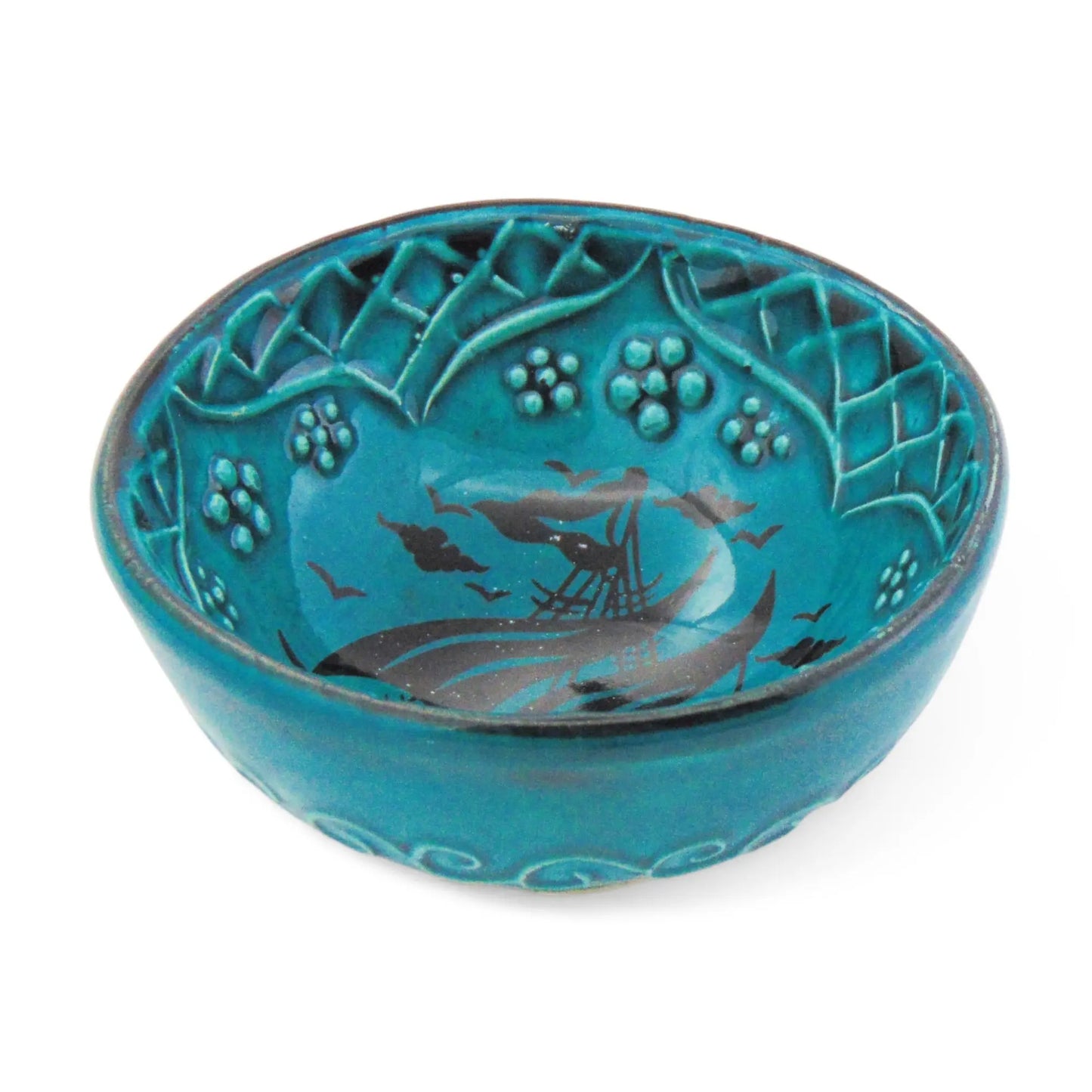 Handmade Ceramic Bowl Multicolour Green 8cm-0