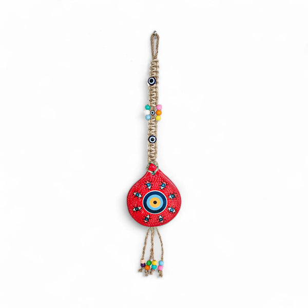 Handmade Ceramic Wall Decoration with Evil Eye, Red-0