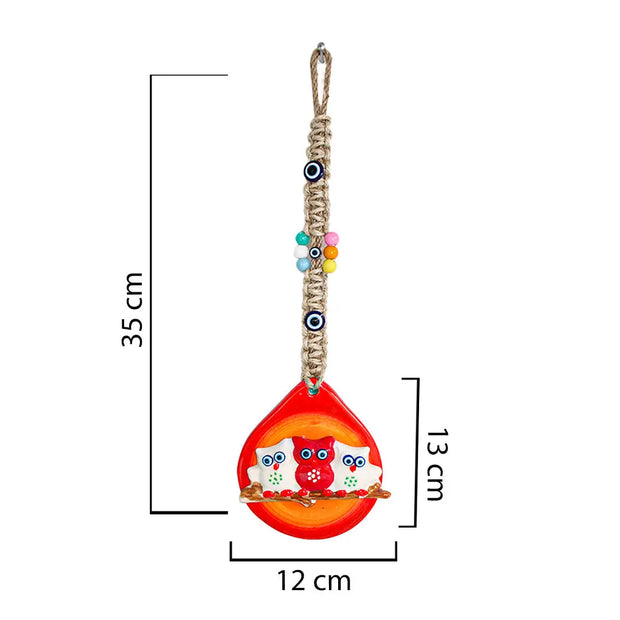 Handmade Ceramic Wall Decoration with Owl Trio, Orange-1