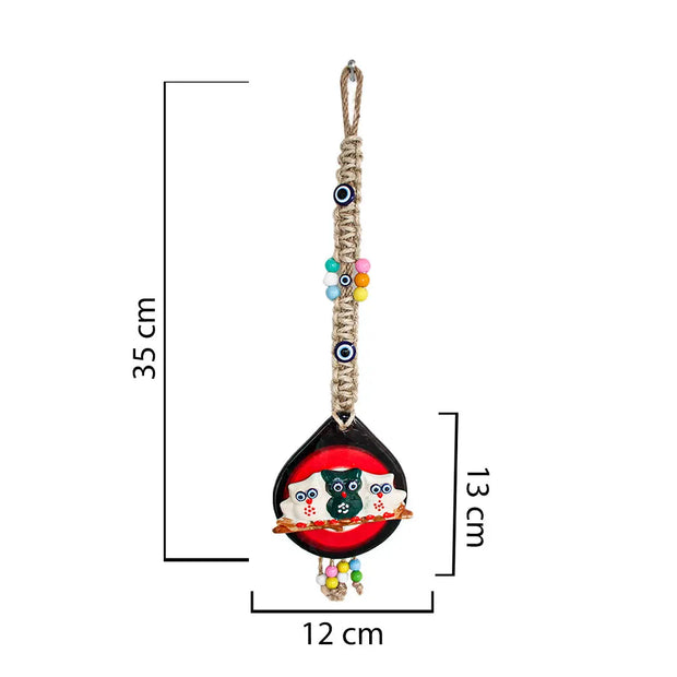Handmade Ceramic Wall Decoration with Owl Trio, Red&Black-1