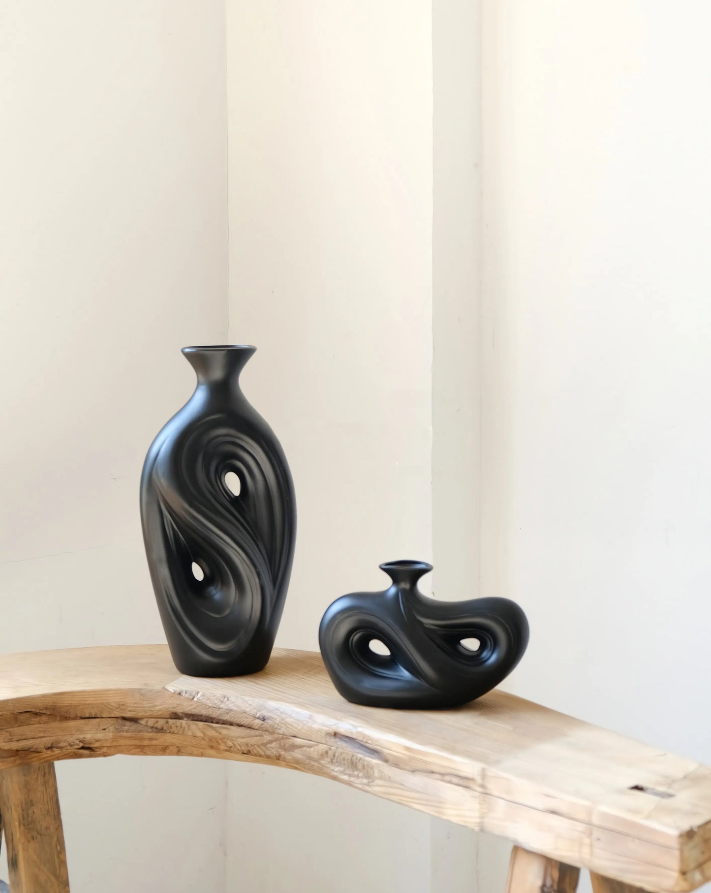 Handmade Contemporary Abstract Ceramic Black Flower Vase - Decorative Irregular Vase-0