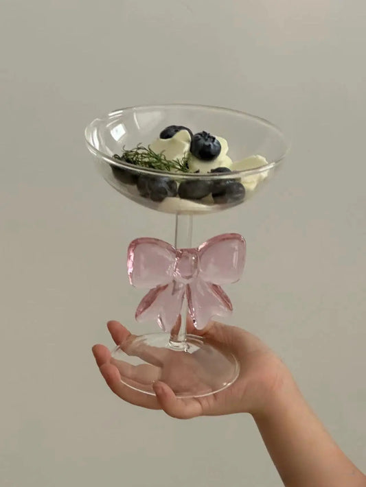 Handmade Cute Whimsical Bow Cocktail Coupe Set of 2, Elegant Wine Glasses-0