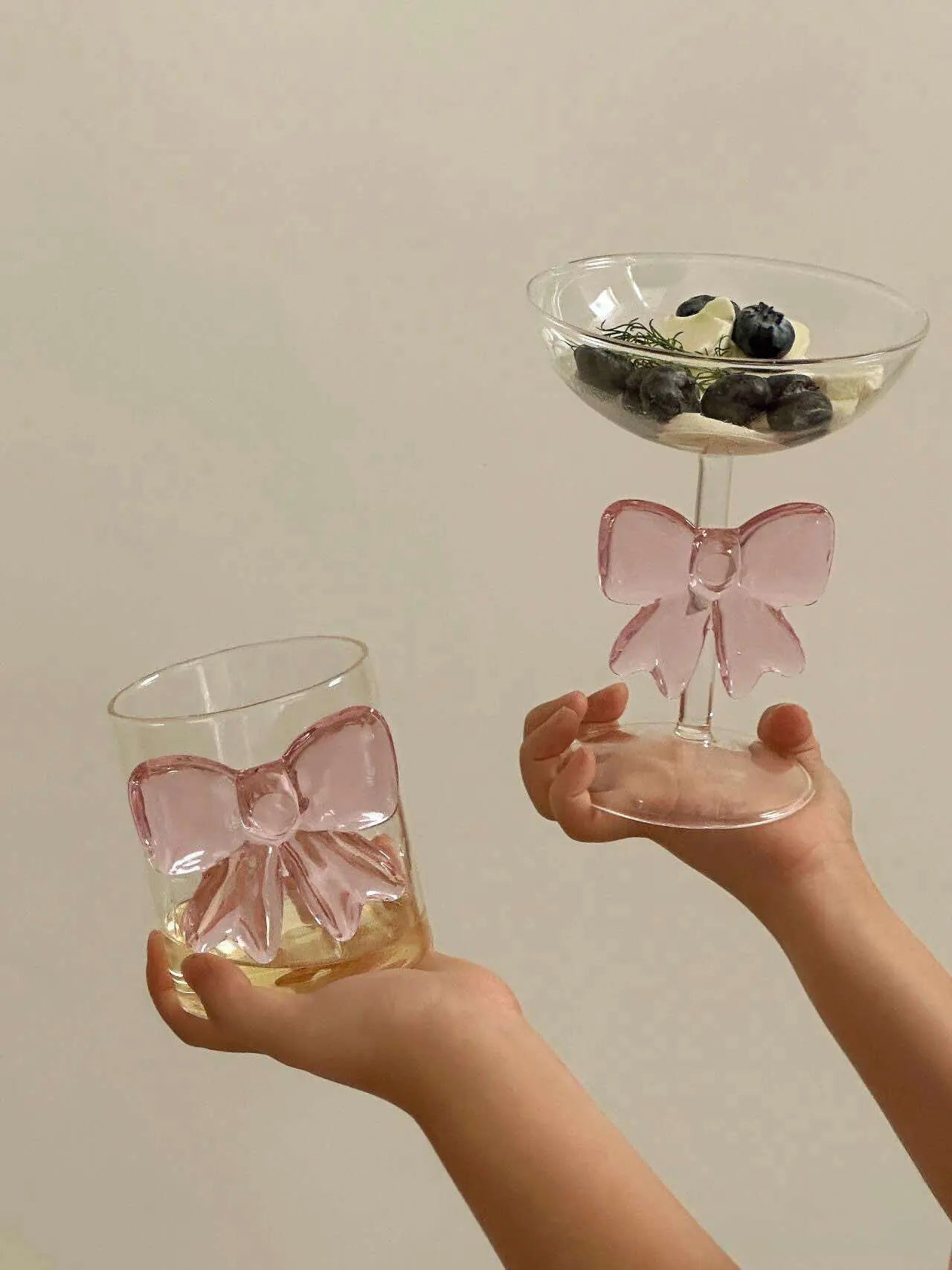 Handmade Cute Whimsical Bow Cocktail Coupe Set of 2, Elegant Wine Glasses-2