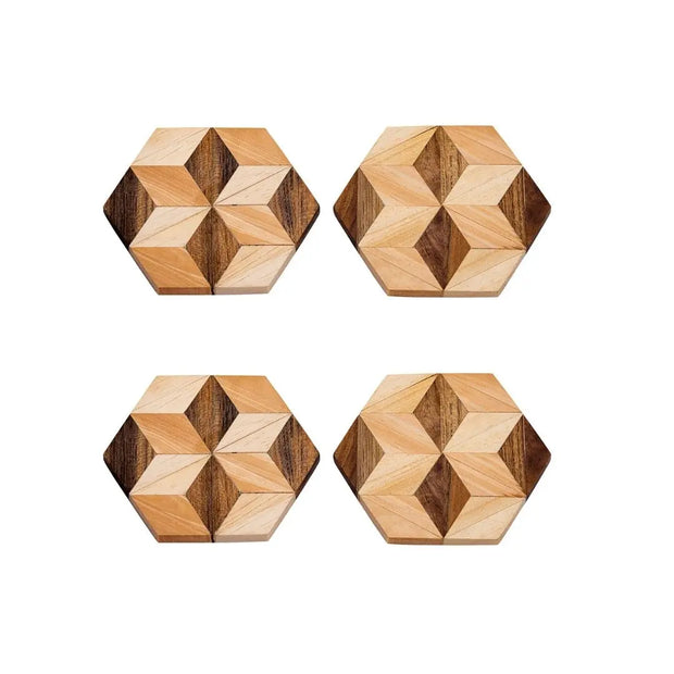 Handmade Hexagon Wooden Coasters (Set of 2 or 4) - Memoriex 