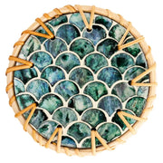 Handmade Natural Rattan & Mother of Pearl Coaster Set (6 Piece + Holder) • Cascade-2