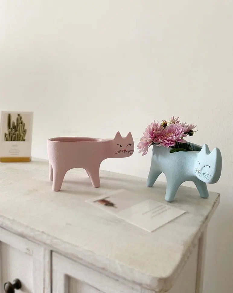 Handmade Pottery Cute Kitty Planters - Unique Planters for Indoor, Outdoor & Front Yard Garden-2