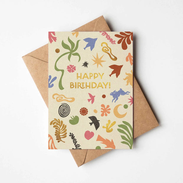 Happy Birthday Matisse Inspired Birthday Card with Kraft (brown) envelope - Memoriex 