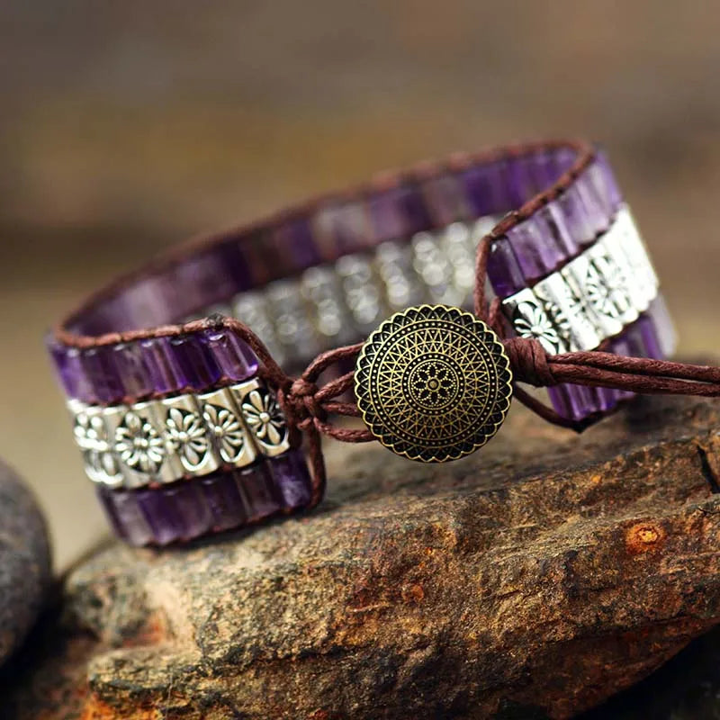 Amethyst Antique Statement Wristband Bracelet-2