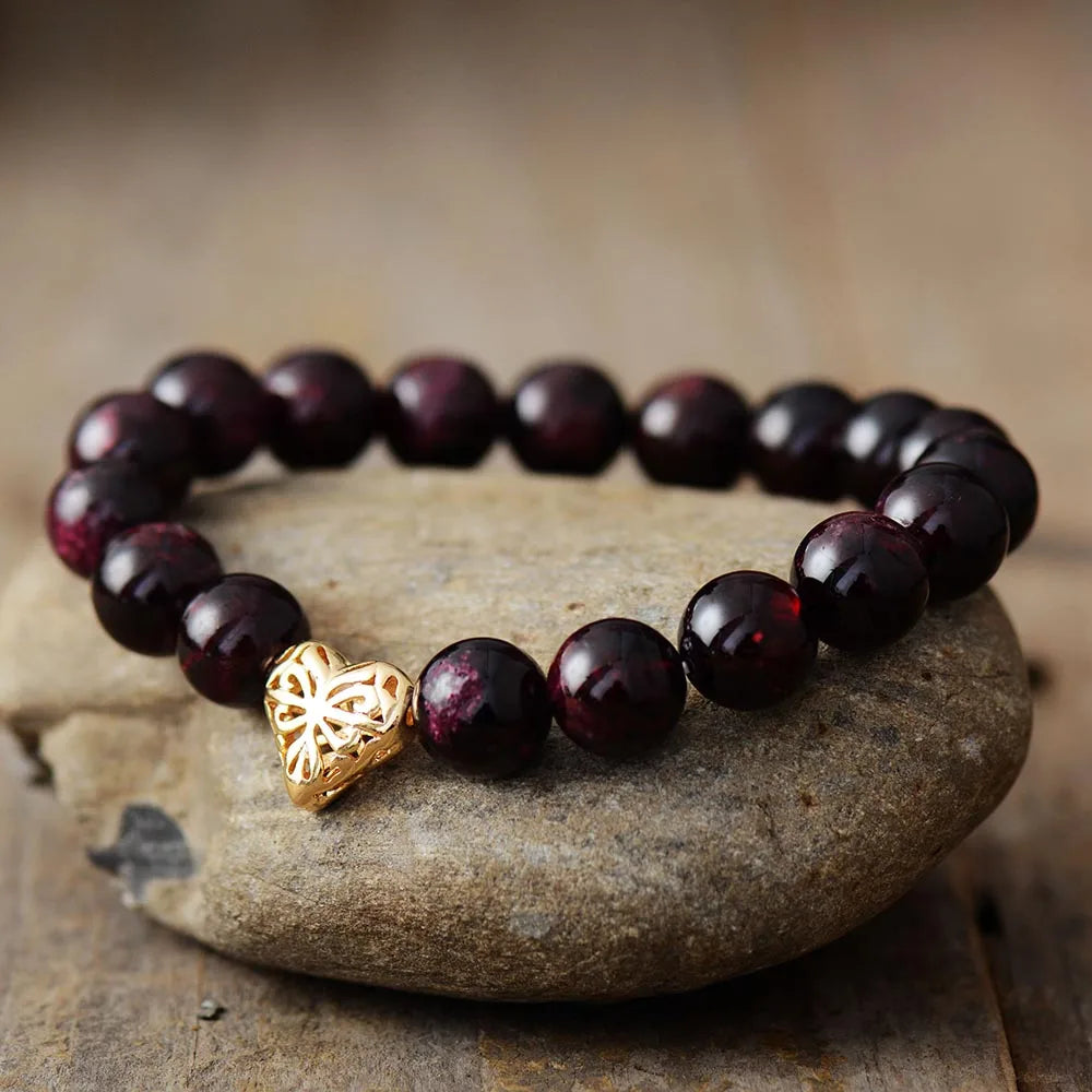 Garnet Heart Charm Premium Bracelet-0