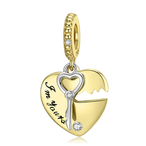 Heart Lock Key S925 Sterling Silver Pendant Valentine's Day Gift Bracelet DIY Accessories Beads - Memoriex 