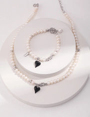 Heart Pendant Pearl Bracelet - Memoriex