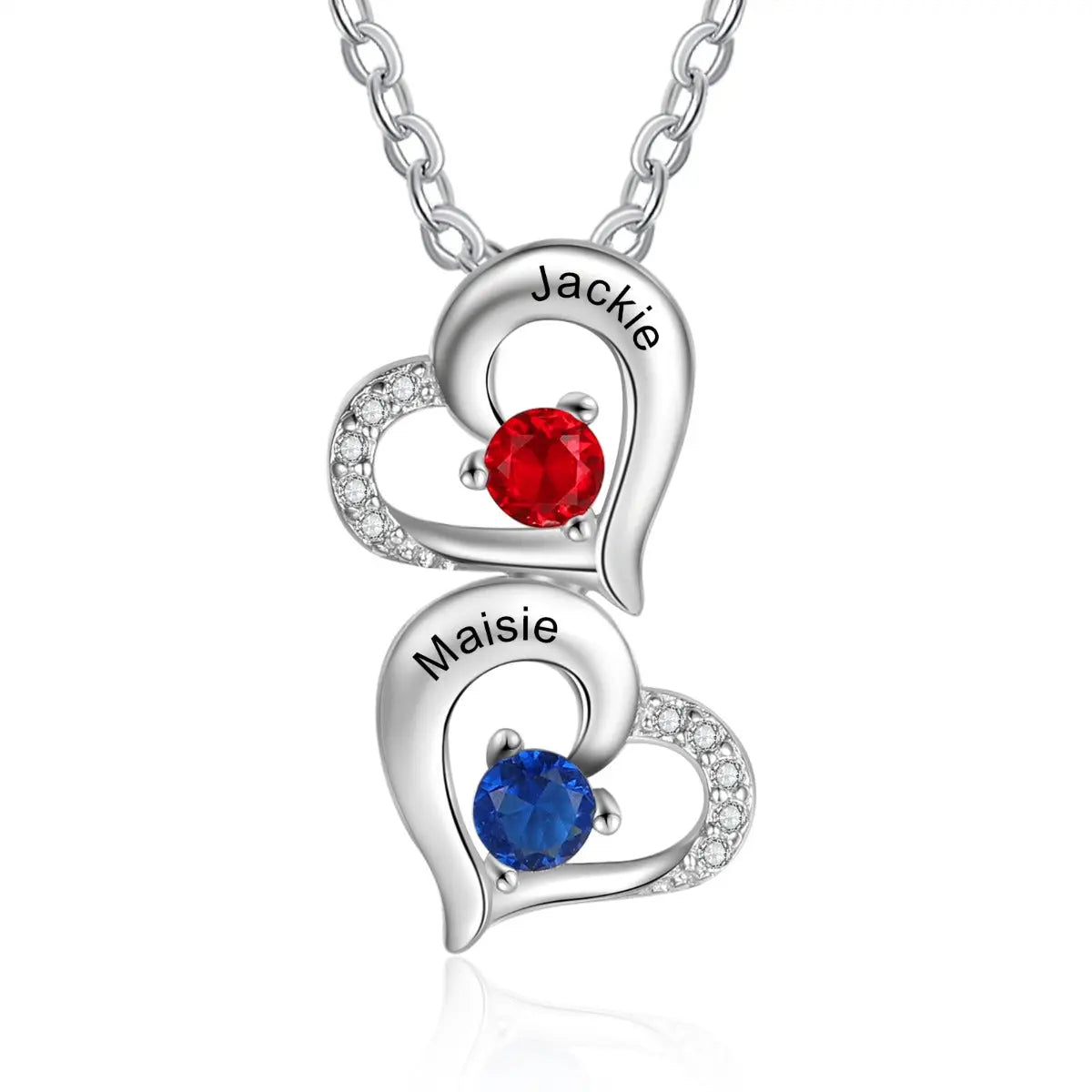 Hearts Pendant Necklace with Birthstones-0