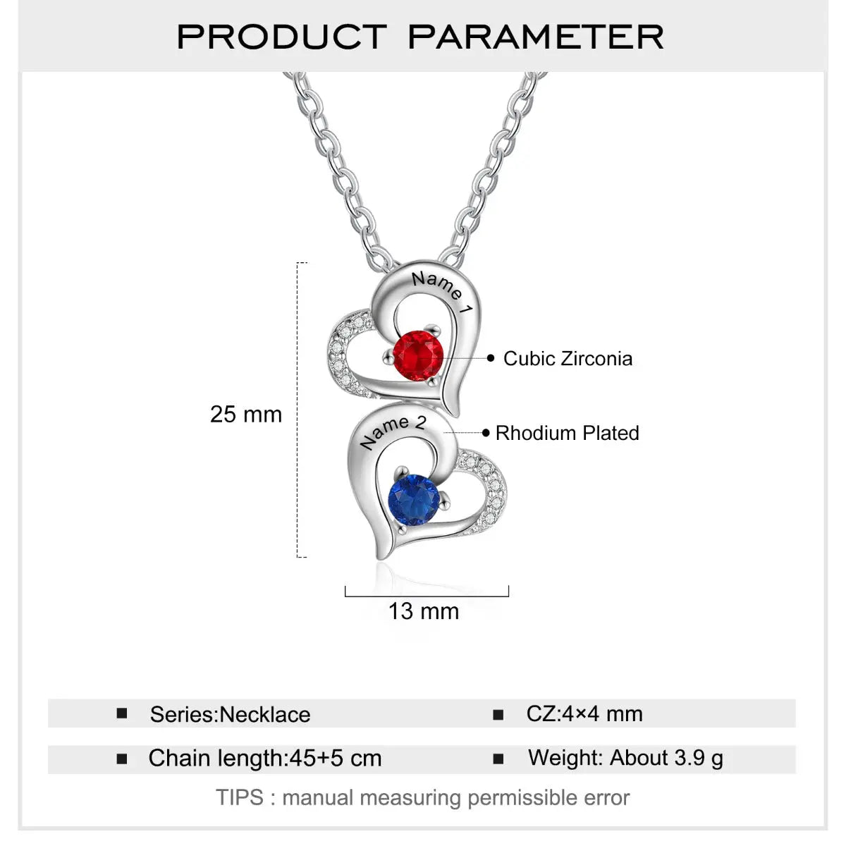 Hearts Pendant Necklace with Birthstones-5