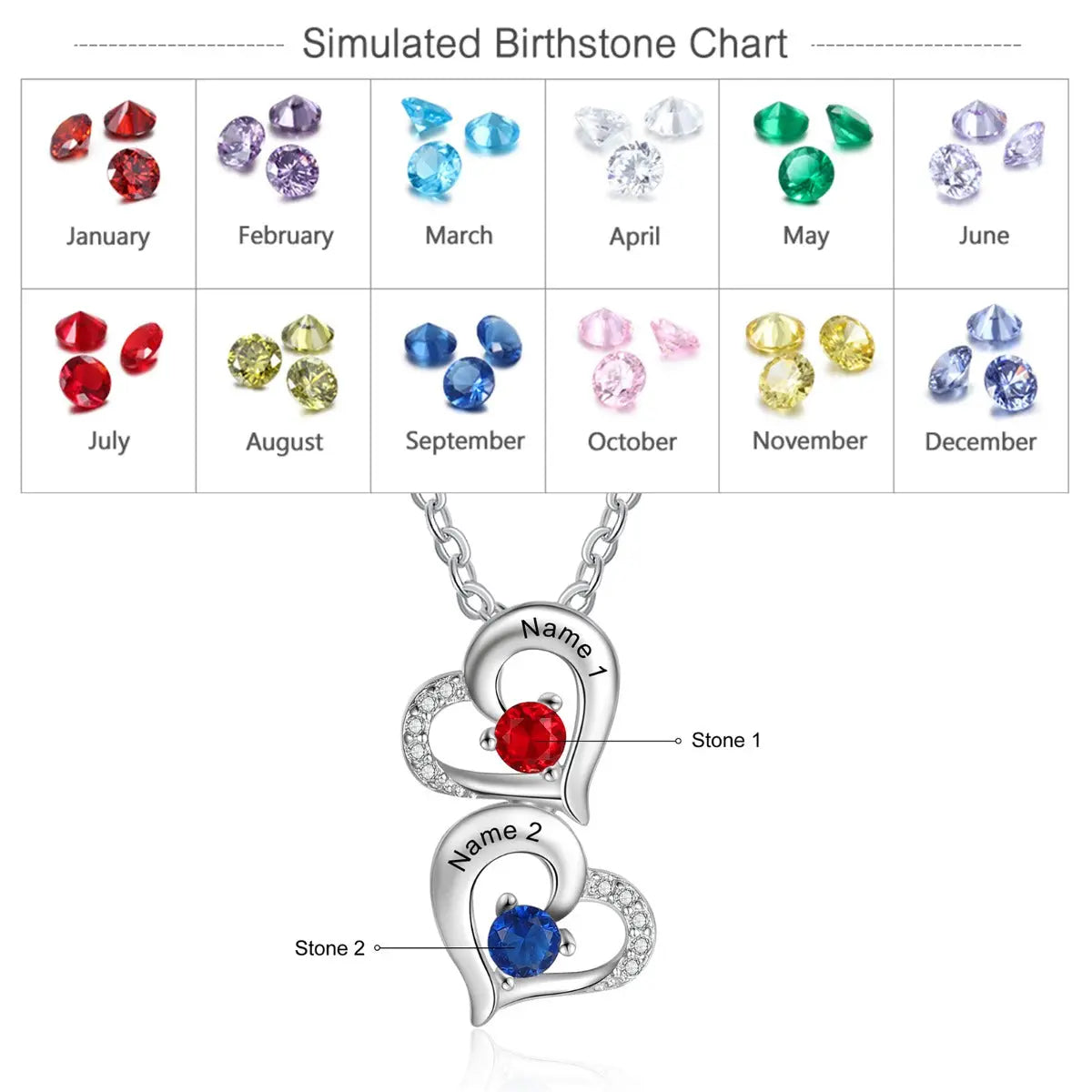 Hearts Pendant Necklace with Birthstones-6