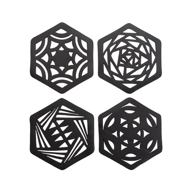 Hexagon Handcrafted Recycled Rubber Coaster - A set of 2 or 4 - Memoriex 