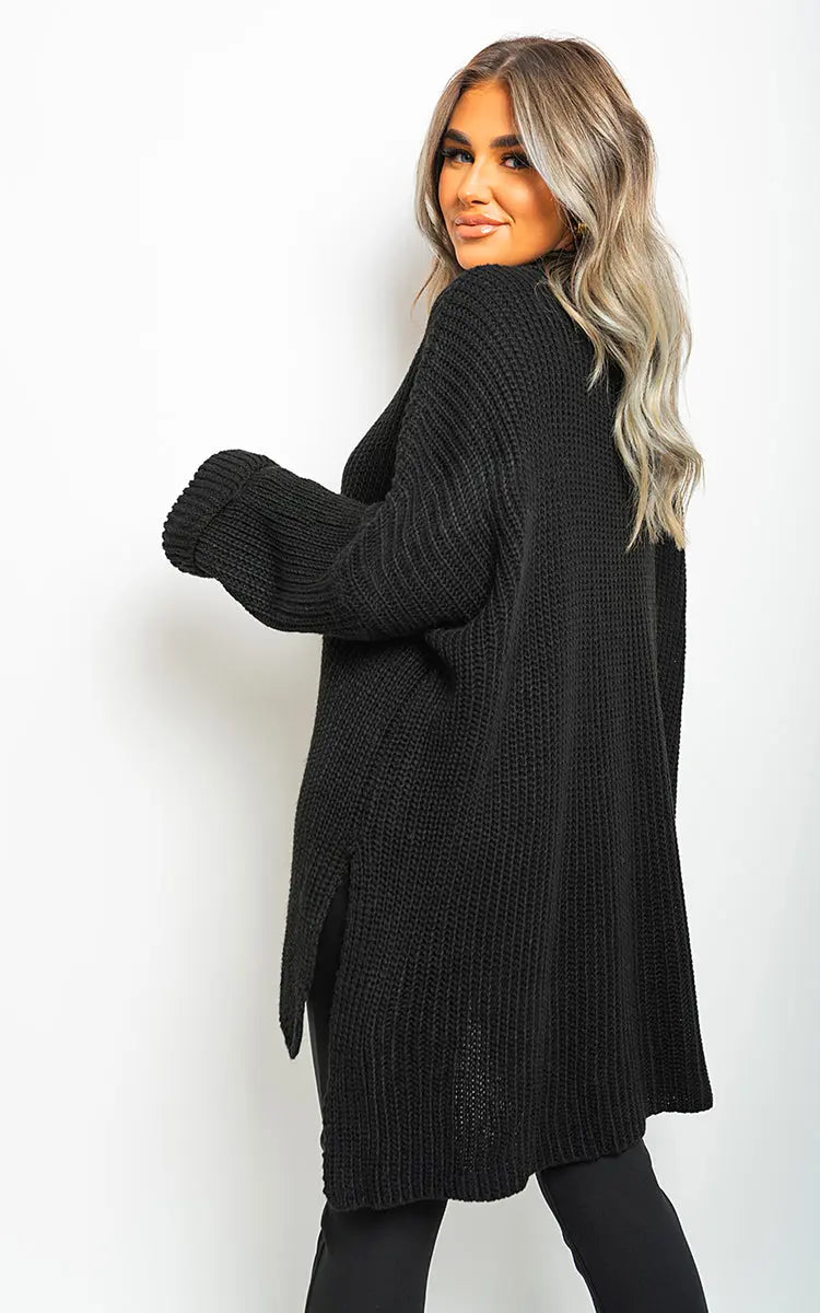 High Neck Oversized Long Sleeve Knitted Jumper-1