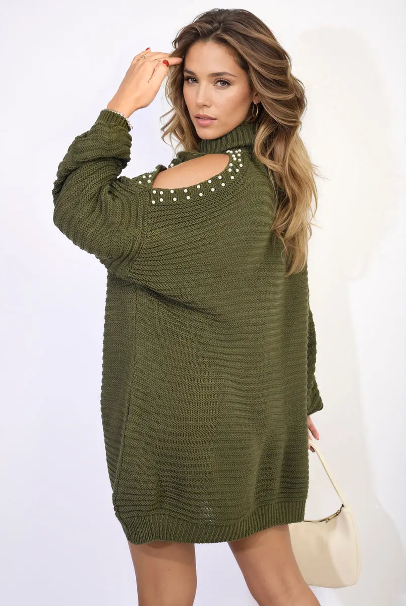 High Neck Oversized Open Shoulder Long Sleeve Knitted Jumper-9