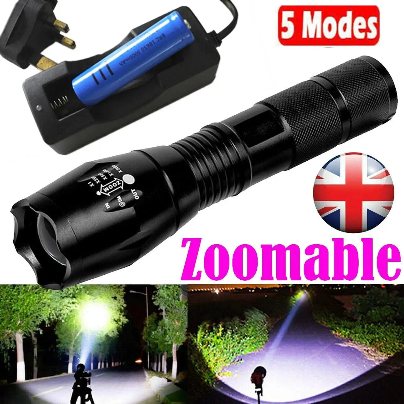 High Power Torch Adjustable Focus LED Flashlight 5 Modes-1