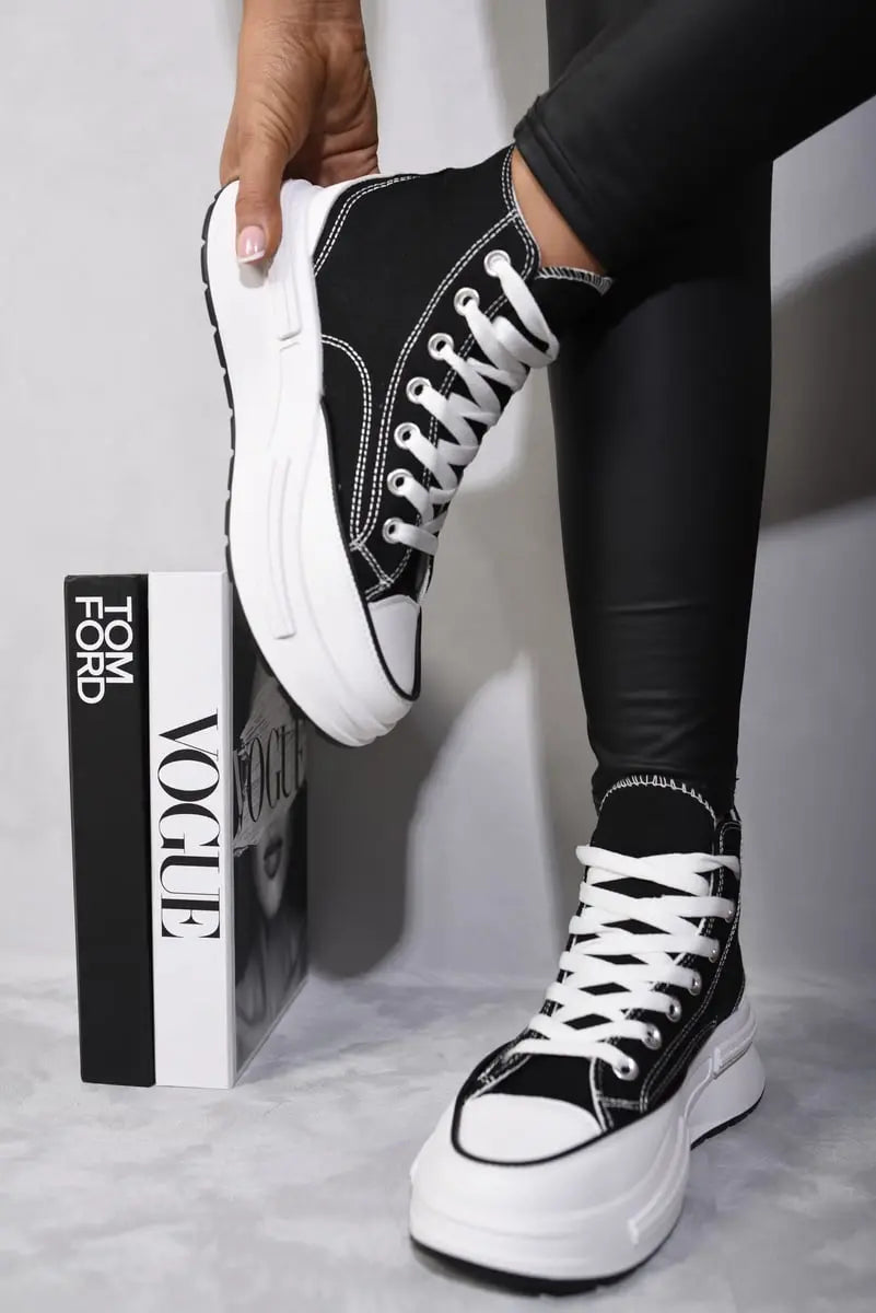 High Top Platform Lace Up Chunky Trainers-6