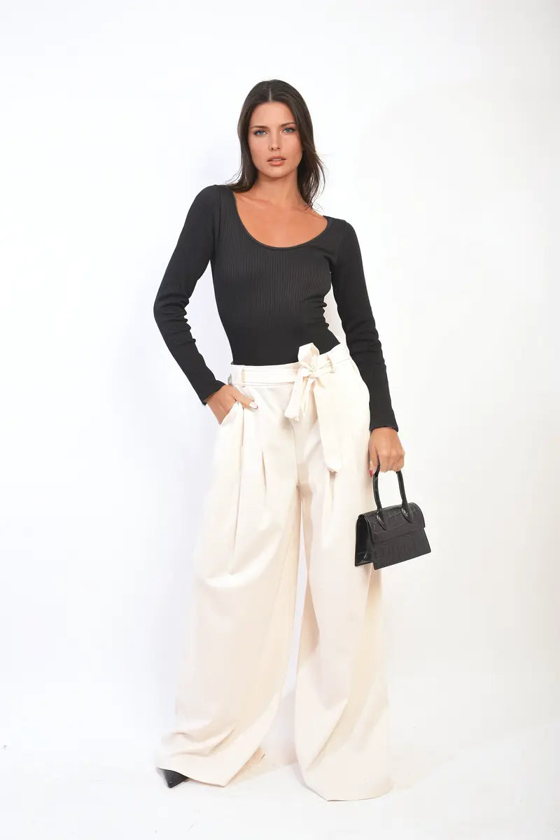 High Waist Belted Wide Leg Trouser-0