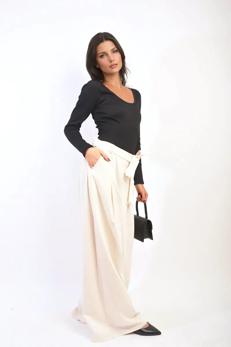 High Waist Belted Wide Leg Trouser-1