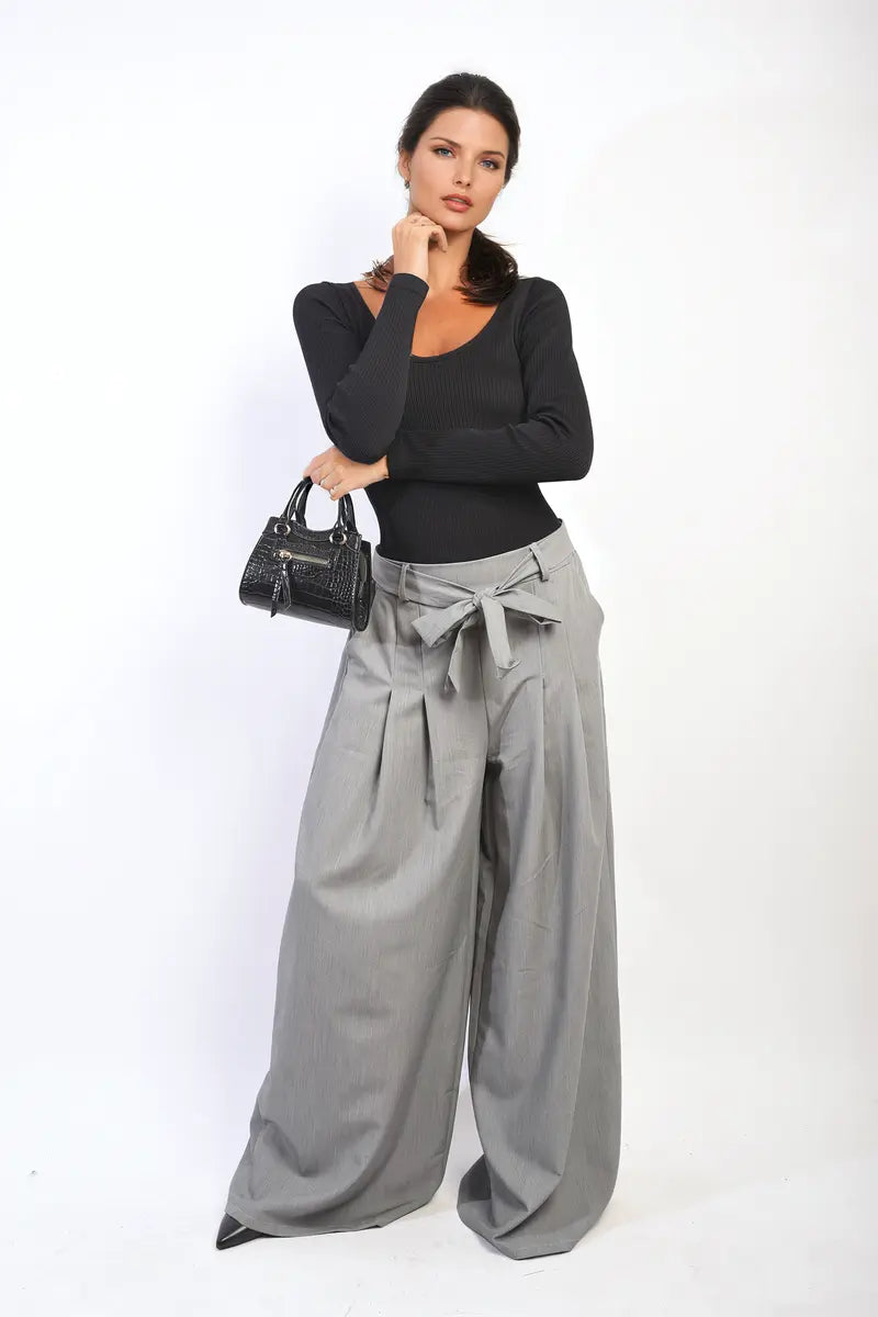 High Waist Belted Wide Leg Trouser-4