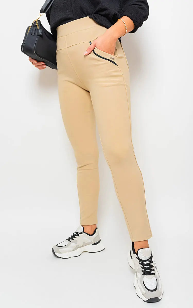 High Waist Double Band Pocket Leggings-7