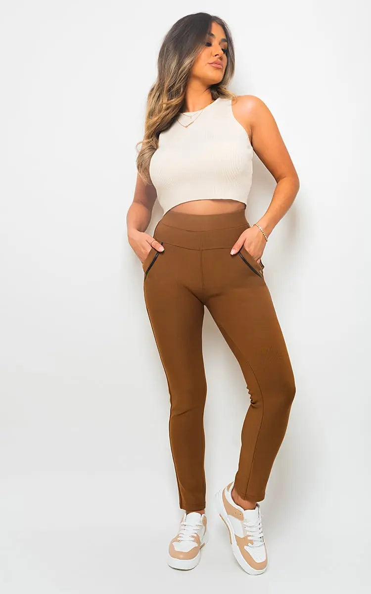 High Waist Double Band Pocket Leggings-9