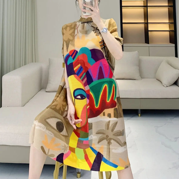 High-end exquisite Chinese style age-reducing mid-length pleated dress - Memoriex 