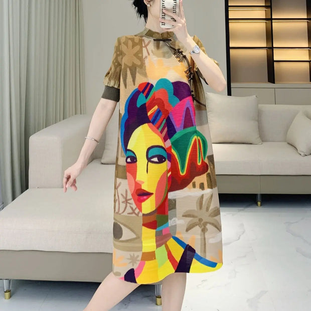 High-end exquisite Chinese style age-reducing mid-length pleated dress - Memoriex 