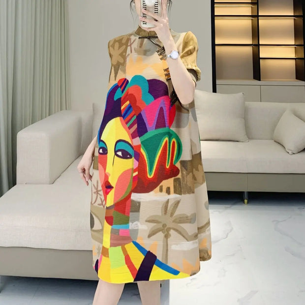 High-end exquisite Chinese style age-reducing mid-length pleated dress - Memoriex 