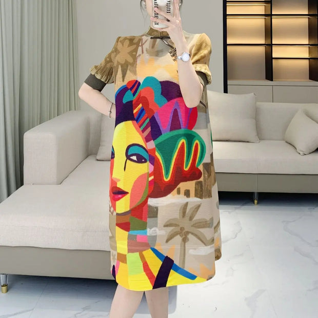 High-end exquisite Chinese style age-reducing mid-length pleated dress - Memoriex 